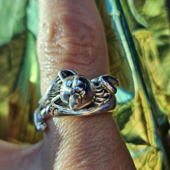 Silver 925 Retro Cat Original Opening Ring Adjustable Knuckle Women Kitty 6-7 - Picture 11 of 12